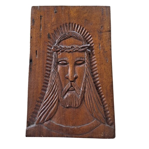 Other - Vintage Wood Panel Carving Jesus Religious Signed K Augusto 77 Bahia Folk Art